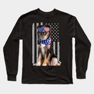 Energetic Aussies Dog American Flag, Stylish Statement Tee Collection Long Sleeve T-Shirt